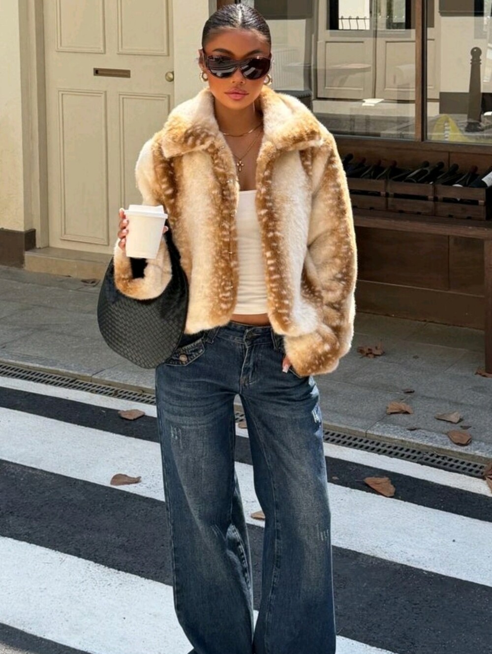 Women's Faux Fur Deer Print Coat, Suitable For Winter Skiing, Street - Picture 3 of 7